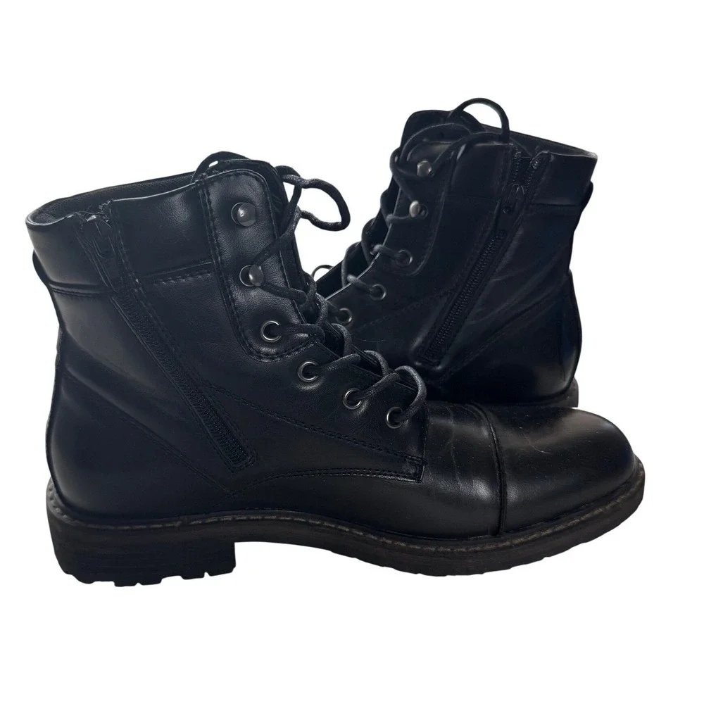 Public Opinion Mens Black Cap Toe Combat Boots Side Zip Lug Sole 8.5M